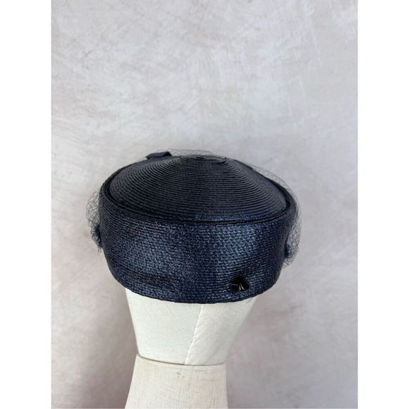 Vintage 1960s Navy Pill Box Hat - Picture 3 of 7